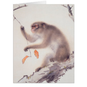 Cartão Do zodíaco chinês japonês da pintura do macaco