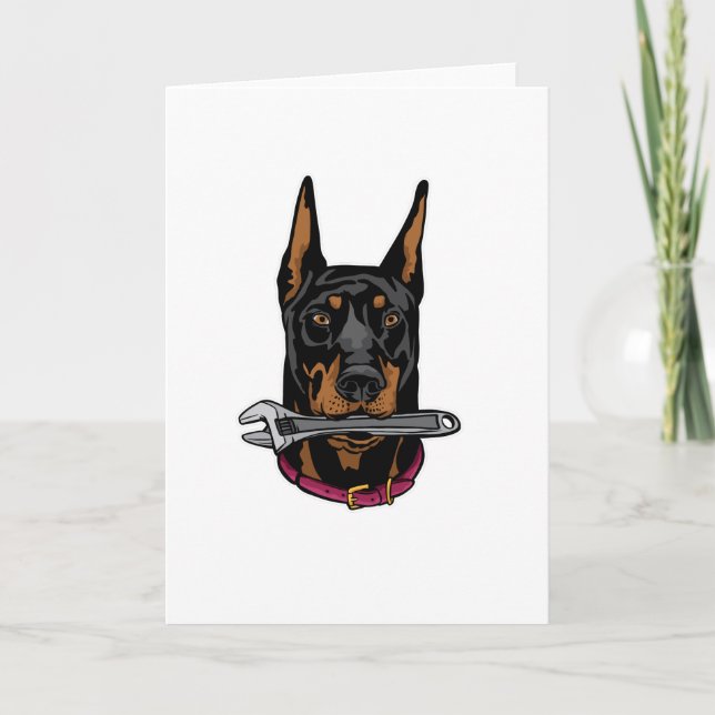 Cartão Doberman com chave inglesa (Frente)