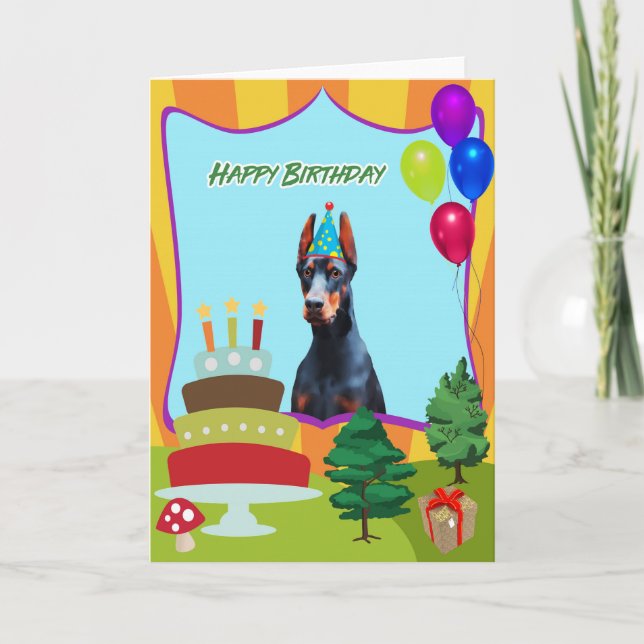 Cartão Doberman Dog Birthday (Frente)