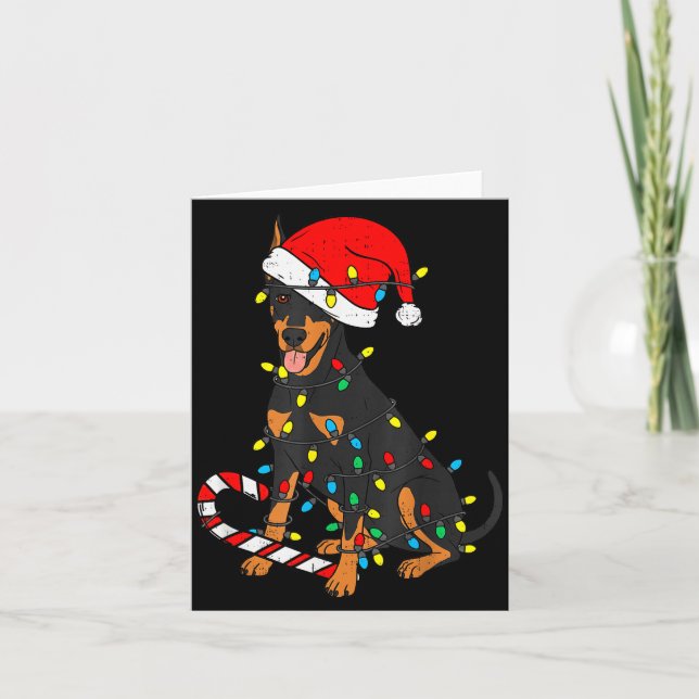 Cartão Doberman Dog Christmas Lights Santa Xmas Pet Dog L (Frente)