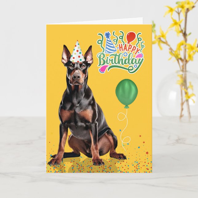 Cartão Doberman Dog Party Hat Yellow Birthday (Flor Amarela)