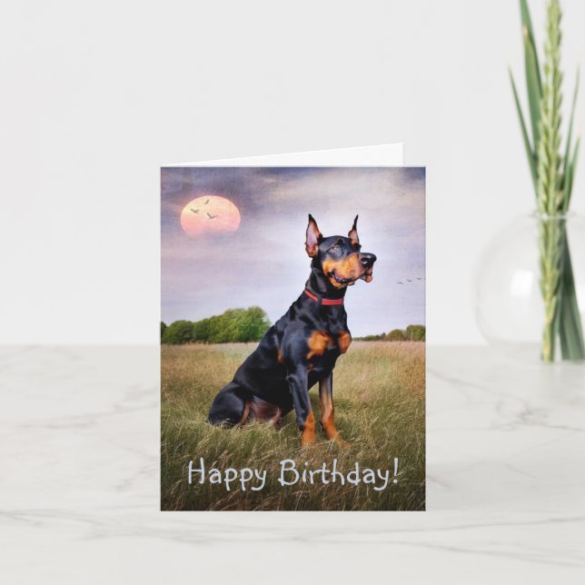 Cartão Doberman Happy Birthday (Frente)