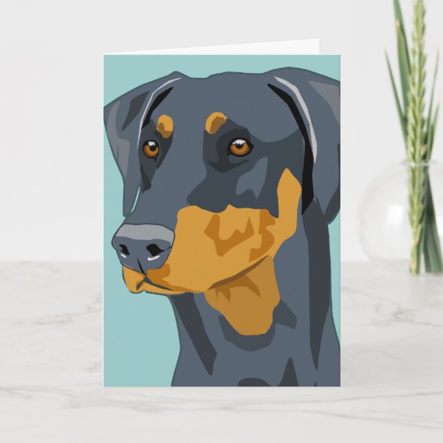 Cartão Doberman Head, Blue, Uncropped (Frente)