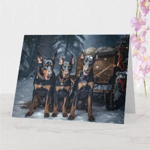 Cartão Doberman Nevado Trenó Natal Decoração de Natal