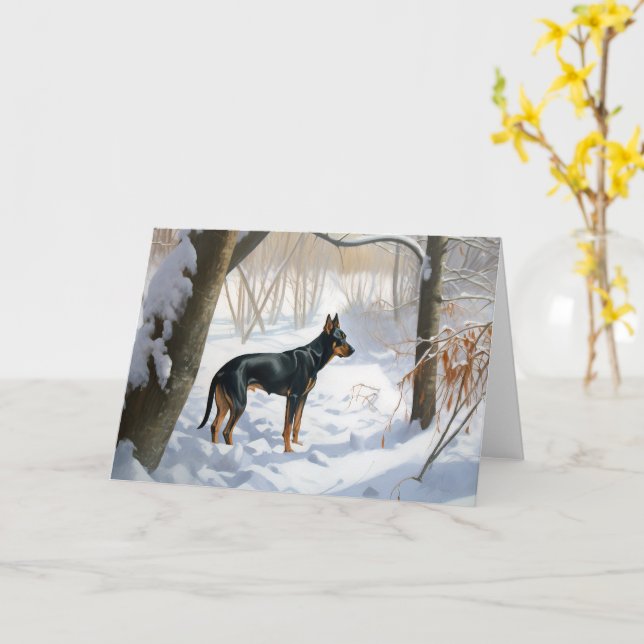 Cartão Doberman Pinscher Deixa-o nevar no Natal (Flor Amarela)