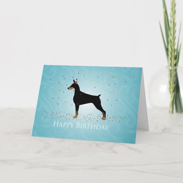 Cartão Doberman Pinscher Happy Birthday Design (Frente)