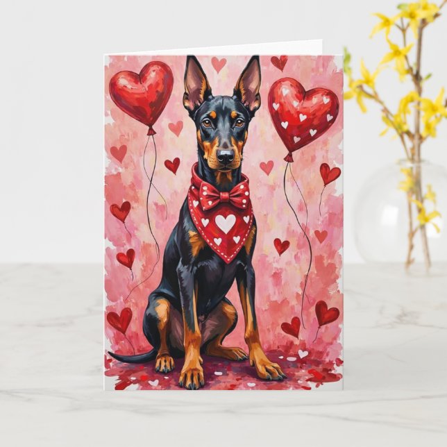 Cartão Doberman Pinscher Valentine’s Day Dog with Hearts  (Flor Amarela)