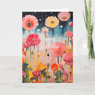 Cartão Dobrado com Lindas Flores Rosa e Amarelo