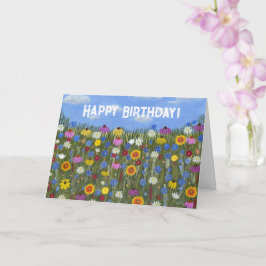 Cartão Dobrado com Margaridas e Flores Silvestres