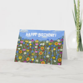 Cartão Dobrado com Margaridas e Flores Silvestres