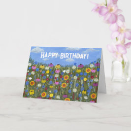 Cartão Dobrado com Margaridas e Flores Silvestres