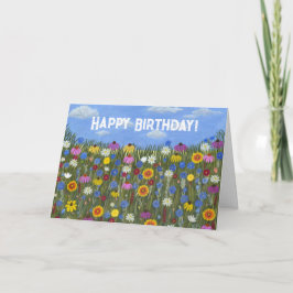 Cartão Dobrado com Margaridas e Flores Silvestres