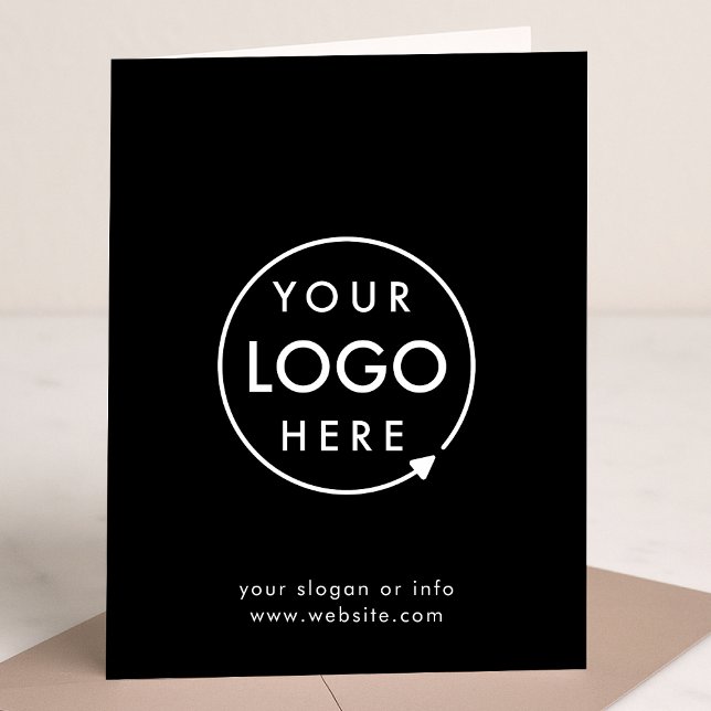 Cartão Dobrado Comercial | Logotipo Preto 5x7 Saud (Modern sleek black business folded greeting card by Guava - elegant, professional, and customizable)