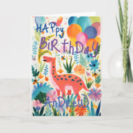 Cartão Dobrado de Dinossauro de Desenho Animado Co