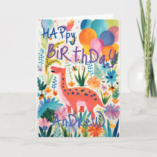 Cartão Dobrado de Dinossauro de Desenho Animado Co (Frente)