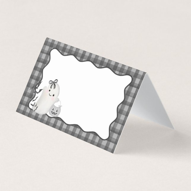 Cartão Dobrado do Partido Fantasma do Gingham Negr (Frente)