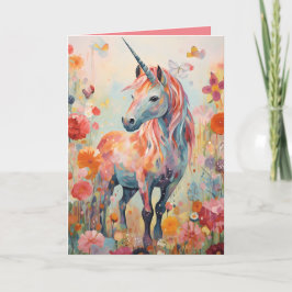 Cartão Dobrado Elegante Unicórnio Mágico Rosa Past