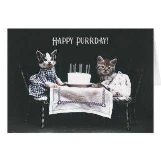 Cartão Dobrado Feliz Aniversário Gatos Vintage