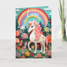 Cartão dobrado mágico divertido do Rainbow Unicorn