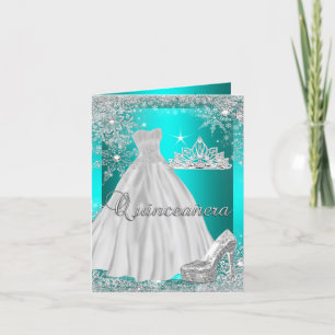 Cartão Dobrado Quinceanera Tiara Teal Foto