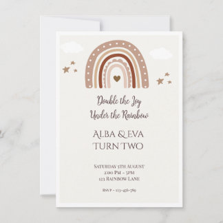 Cartão Dobre a alegria sob o arco-íris - Gêmeos editáveis