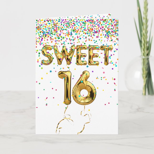 Cartão Doce 16 Balões e Confetti em Branco (Frente)