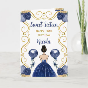 Cartão Doce 16 Cabelo Castanho Marinho Princesa Feliz Ani