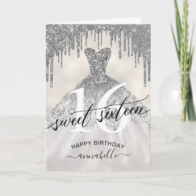 Cartão Doce 16 Colírios de Lata de Prata de Aniversário (Frente)