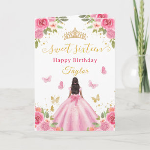 Cartão Doce 16 Princesa Rosa Afro-Americana Menina