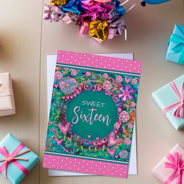Cartão Doce 16 Rosa Floral Menino Bonito Idade (Criador carregado)