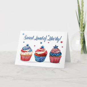 Cartão Doce 4 de julho Liberdade com Cupcakes Patrióticos