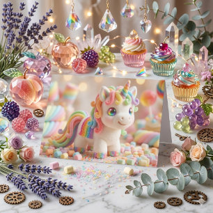 Cartão Doce Aniversário de Unicórnio de Marshmallow