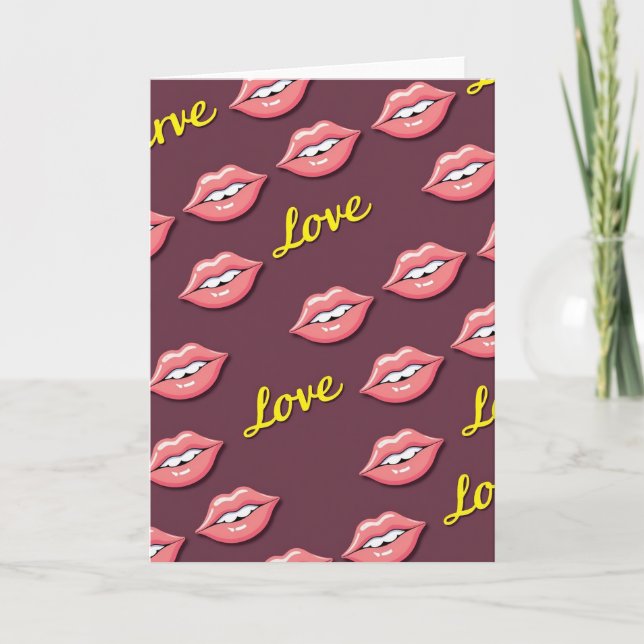Cartão Doce com Padrão de Lábios de Amor (Frente)