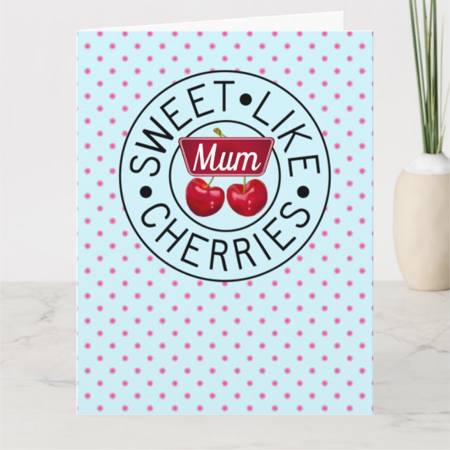 Cartão DOCE COMO CEREJAS MÃE Selo Vintage Retrô azul (Frente)