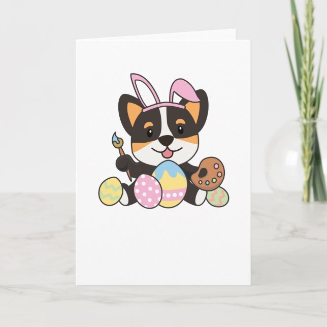 Cartão Doce Corgi na Páscoa Com Ovos da Páscoa Como Um (Frente)