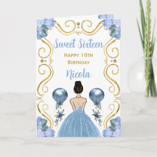 Cartão Doce Dezesseis Cabelos Castanhos Princesa Azul Ani