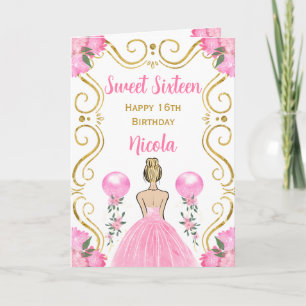 Cartão Doce Dezesseis loiras Princesa Rosa Feliz Aniversá