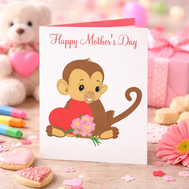 Cartão Doce Dia das Mães do Bebê Macaco (Criador carregado)