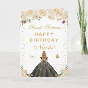 Cartão Doce Menina Loira Floral Creme Sweet Sixteen