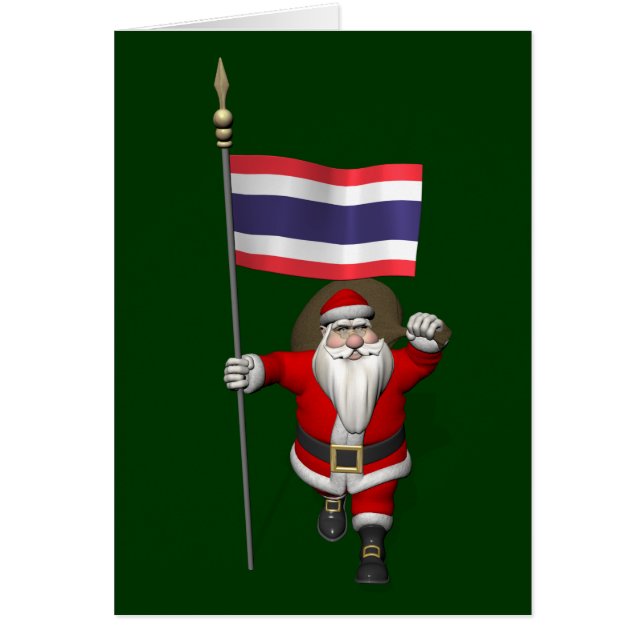 Cartão Doce Papai Noel Com Bandeira Da Tailândia (Frente)