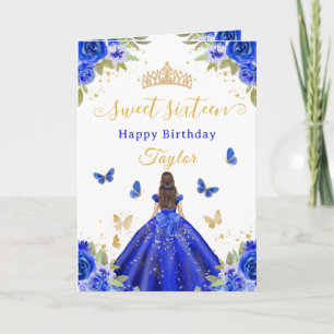 Cartão Doce Princesa Morena de 16 Anos Azul Real