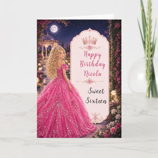 Cartão Doce Princesa Real de 16 anos Rosa (Frente)