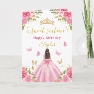 Cartão Doce Princesa Rosa de 16 Anos Morena