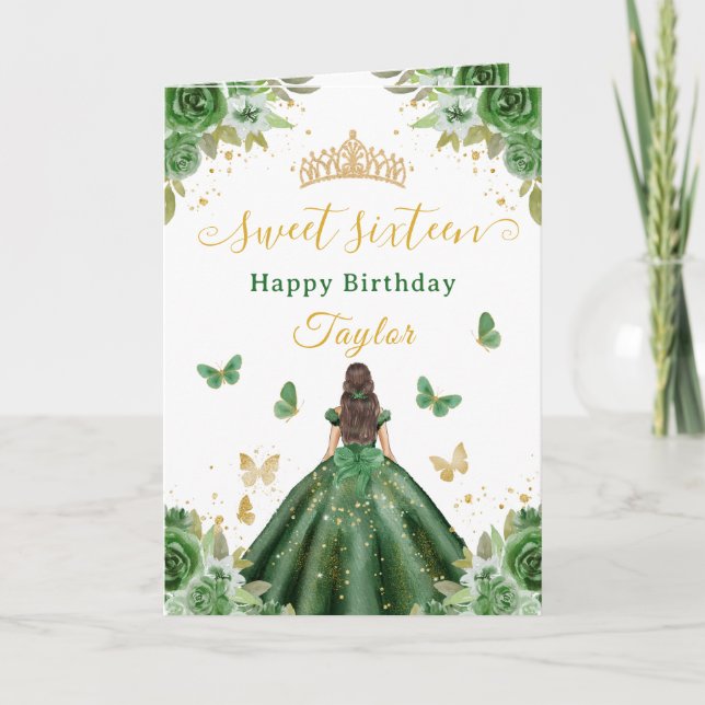 Cartão Doce Princesa Verde Morena de 16 Anos (Frente)
