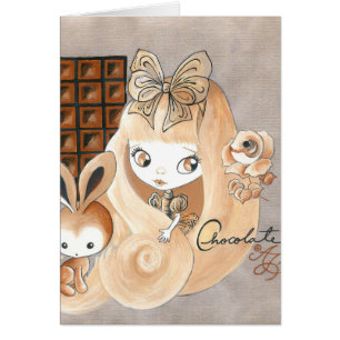 Cartão Doces de chocolate e coelho e menina
