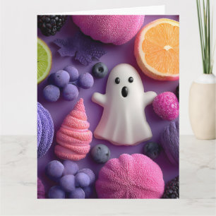 Cartão Doces e Frutas de Halloween vibrantes