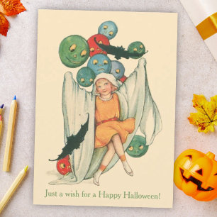 Cartão Doces ou Travessuras Antigos e Morcegos Halloween