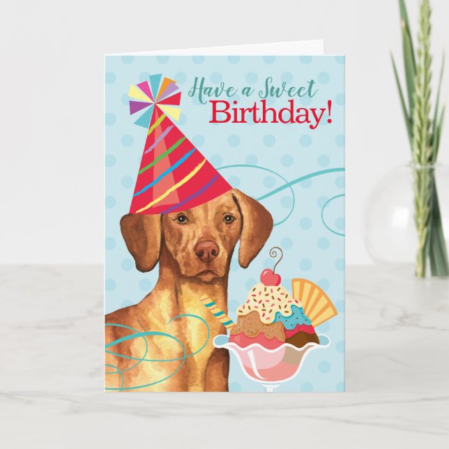 Cartão Docinho Birthday Vizsla Card (Frente)