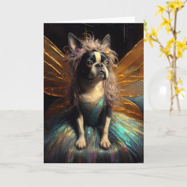 Cartão Docinho Boston Terrier Fairy All Occasion Card (Flor Amarela)