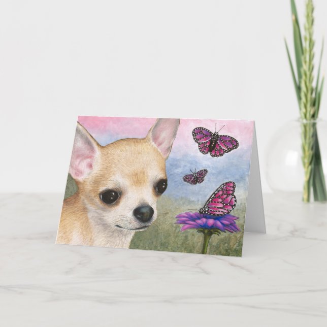 Cartão Dog 92 Chihuahua Butterfly Note Card/Greeting Card (Frente)
